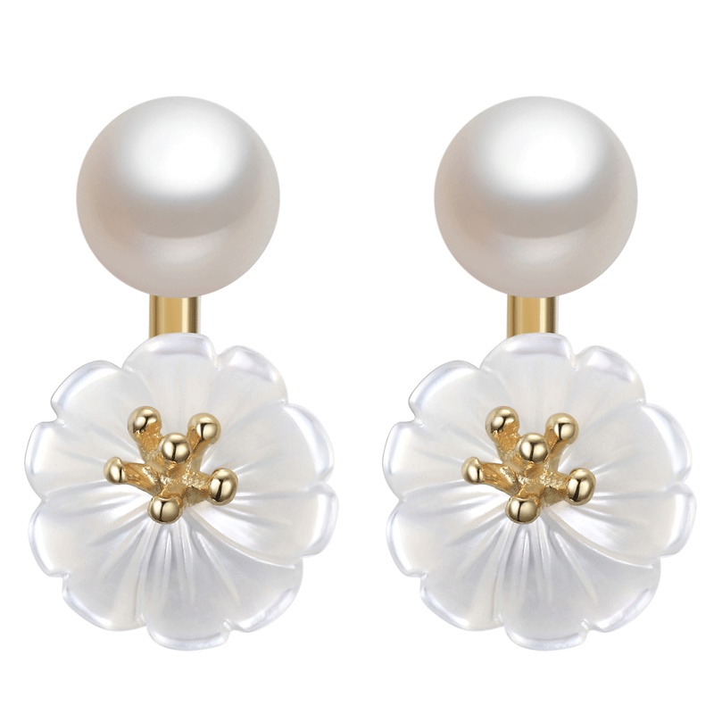 佰色传情(BRIR)气质优雅925纯银耳饰白贝壳配淡水珍珠耳钉一款二戴