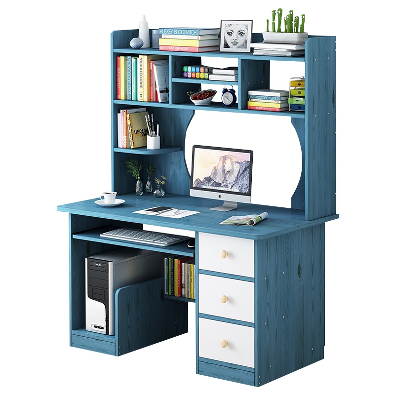 质凡台式家用电脑书桌现代简约书房书架组合学生写字台卧室办公桌子