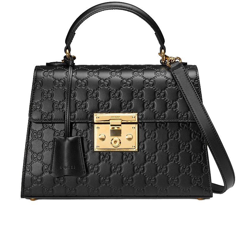 【海外直邮】GUCCI 古驰女包Padlock系列小号黑色牛皮锁扣女士手提单肩斜挎包453188 CWC1G 1000