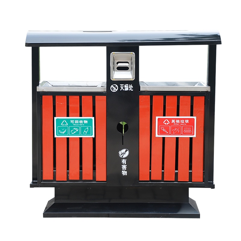 王室(WANGSHI)钢木大号户外垃圾桶果皮箱 室外区景区不锈钢分类环卫桶 (豪华款+防腐木)