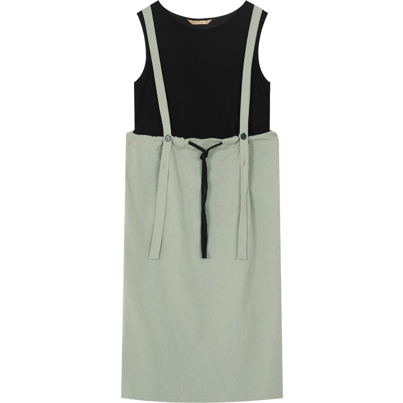 妖精的口袋假两件拼接连衣裙女2019夏季新款ins复古背带裙子学生