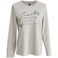 欧昵雪扎花装饰字母印花圆领长袖纯棉T恤女打底上衣