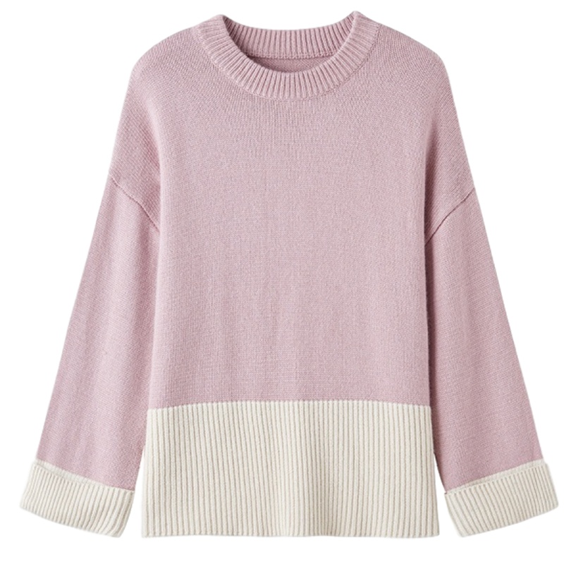 拉夏贝尔女装新款韩版圆领女慵懒风短款套头针织衫