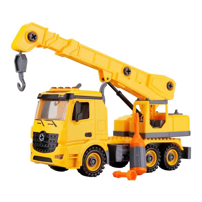 儿童拆装工程车玩具拧螺丝钉拼组装可拆装卸汽车动手能力男孩益智会讲故事的积木工程车((黄色吊车))