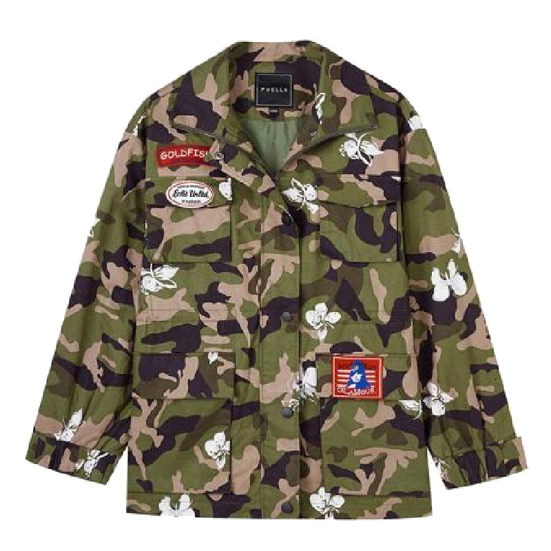 新款拉夏贝尔迷彩外套女新款韩版宽松网红百搭复古港味短款夹克上衣20012442
