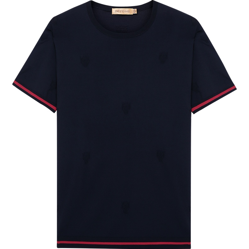 红豆旗下高端品牌轩帝尼(HETINNE)男装2019春夏新款轻奢商务男装圆领微弹针织短袖男式T恤