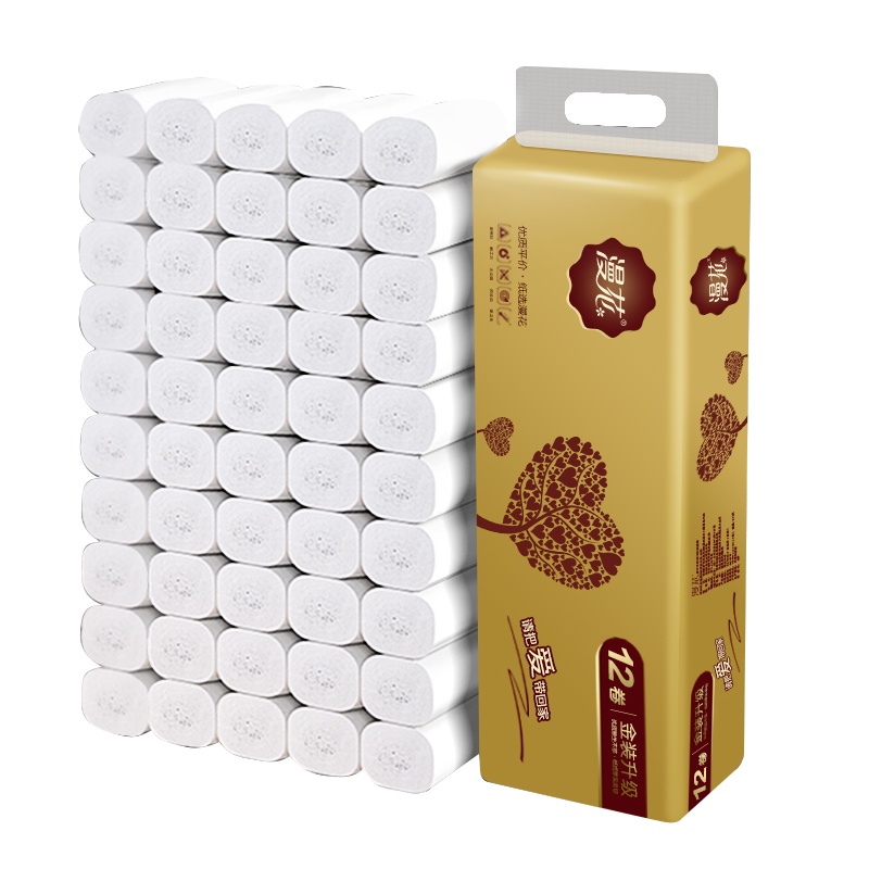 漫花卫生纸卷纸12卷家用母婴适用柔韧四层加厚无印花原生木浆840克/提