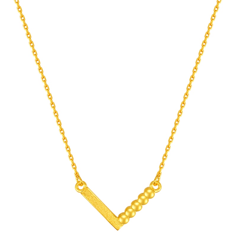 金一国囍足金黄金精品V形黄金项链时尚套链送女士（计价）ABC017