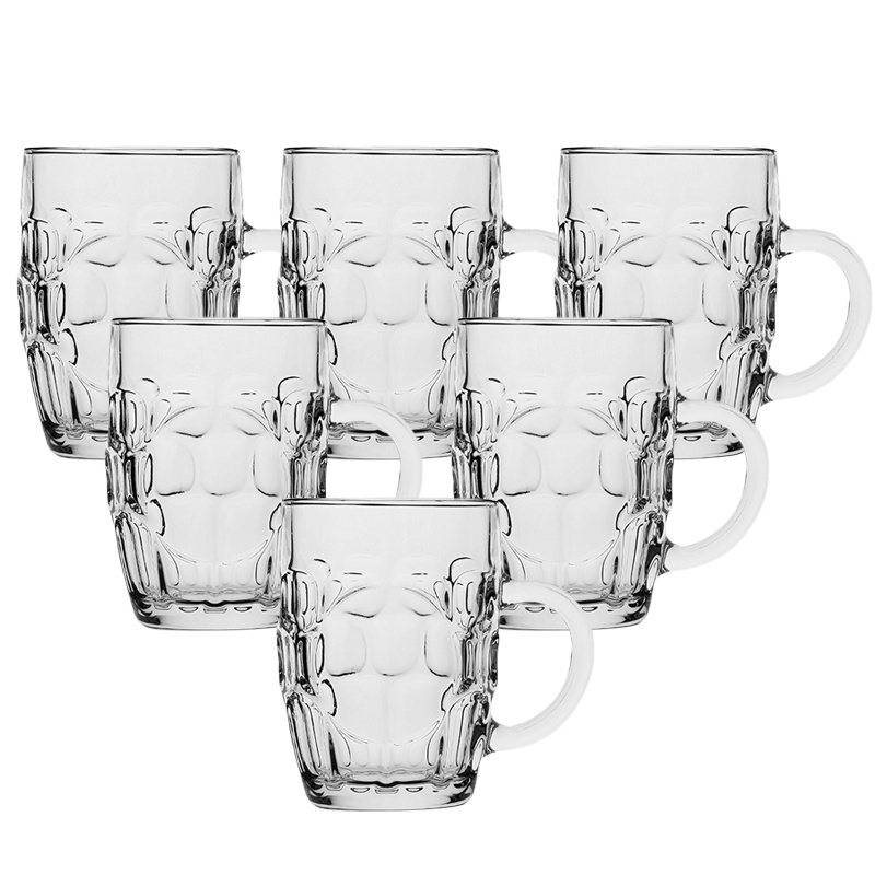 青苹果加厚玻璃杯扎啤杯把杯6只装255ml菠萝啤酒杯透明玻璃带把酒杯茶杯水杯果汁杯子大口杯饮料杯