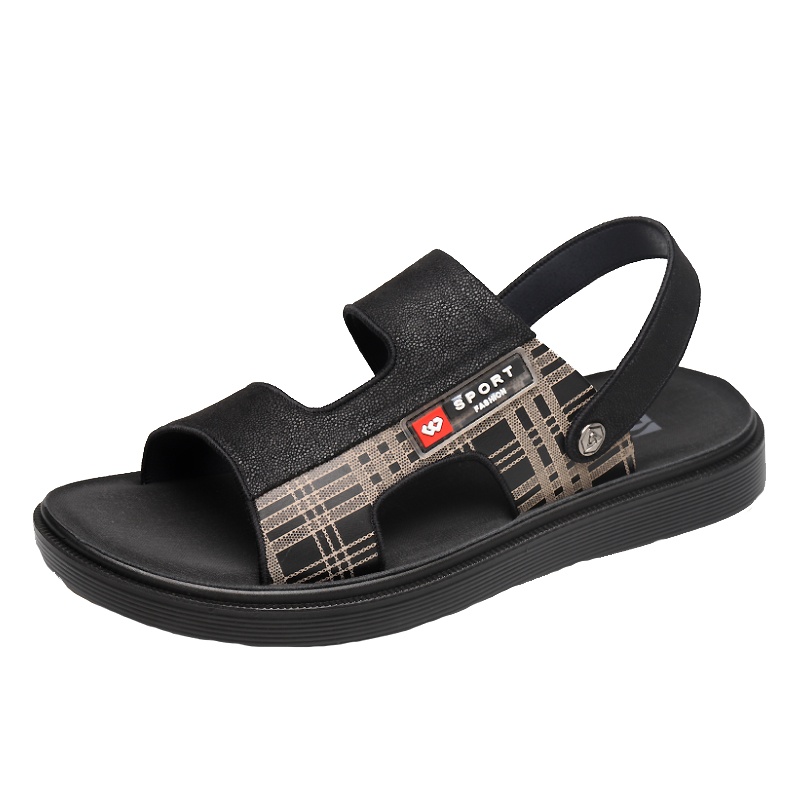 牧伦奴仕(MULUNUSHI)新款凉鞋男士沙滩鞋拖鞋皮凉鞋夏季透气凉拖软底二层牛皮(除牛反绒)两用英伦男鞋潮黑55006