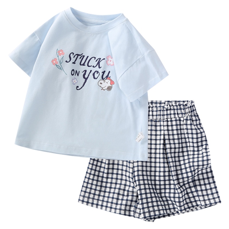 史努比童装女童短袖短裤套装夏季新款小女孩短袖t恤两件套