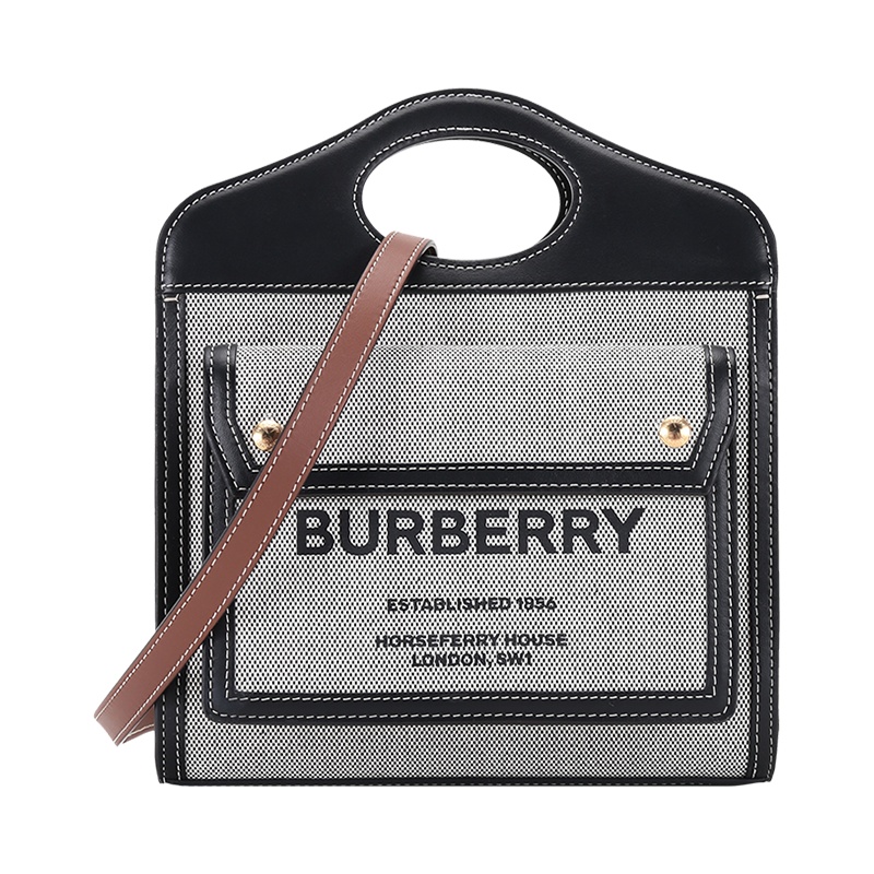 博柏利 BURBERRY 女款 织物配皮迷你手提单肩斜挎包口袋包80393631