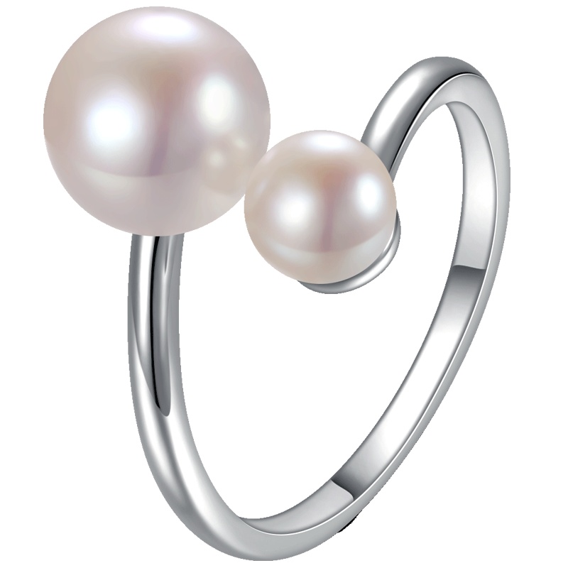 佰色传情(BRIR)珍珠戒指别致双珍珠开口女戒指可调节气质时尚韩版手饰送女友约会礼物