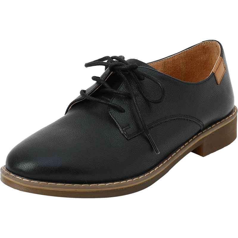 百田森秋季新款单鞋女英伦风时尚系带粗跟低跟休闲小皮鞋女