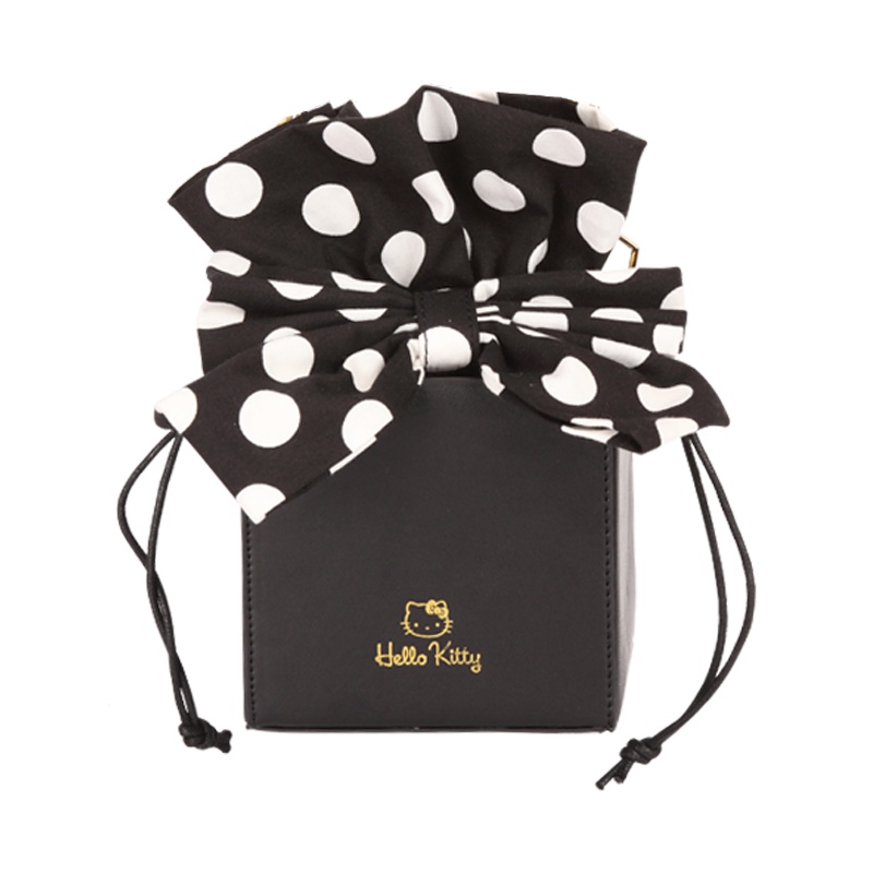 HELLO KITTY 凯蒂猫蝴蝶结波点方包 黑色