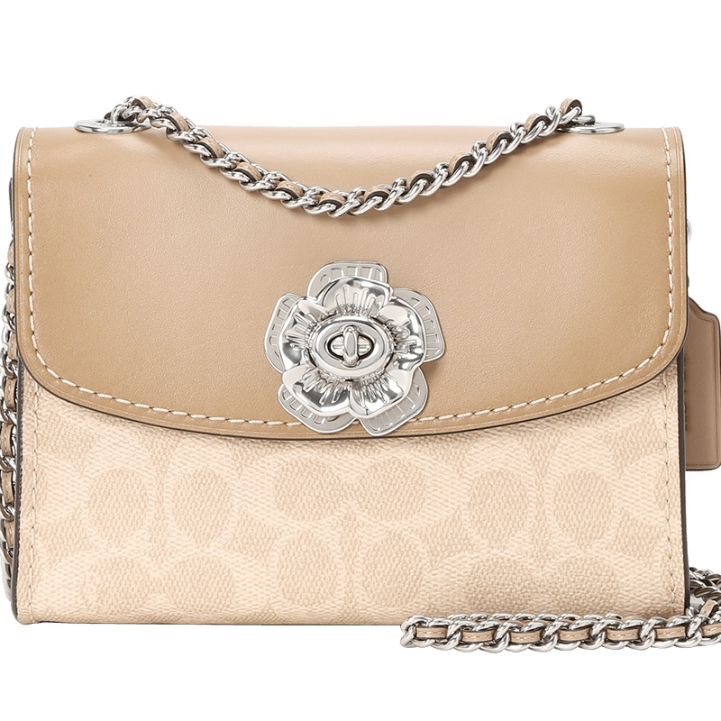 COACH 蔻驰 女包 PARKER口盖包 单肩包 斜挎包 链条包 老花拼皮银扣34256