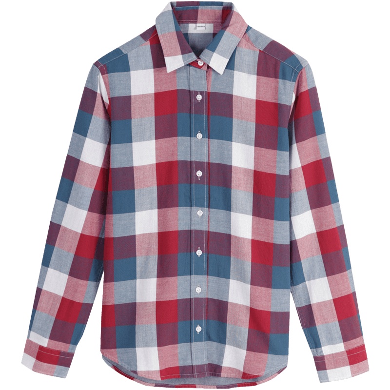 恒源祥格子衬衫女韩版2020新款长袖衬衣外套法式复古纯棉港风上衣