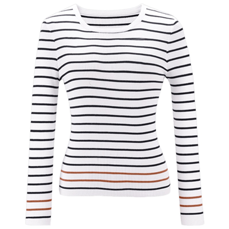 爱居兔2019女装秋冬打底衫修身条纹长袖针织衫
