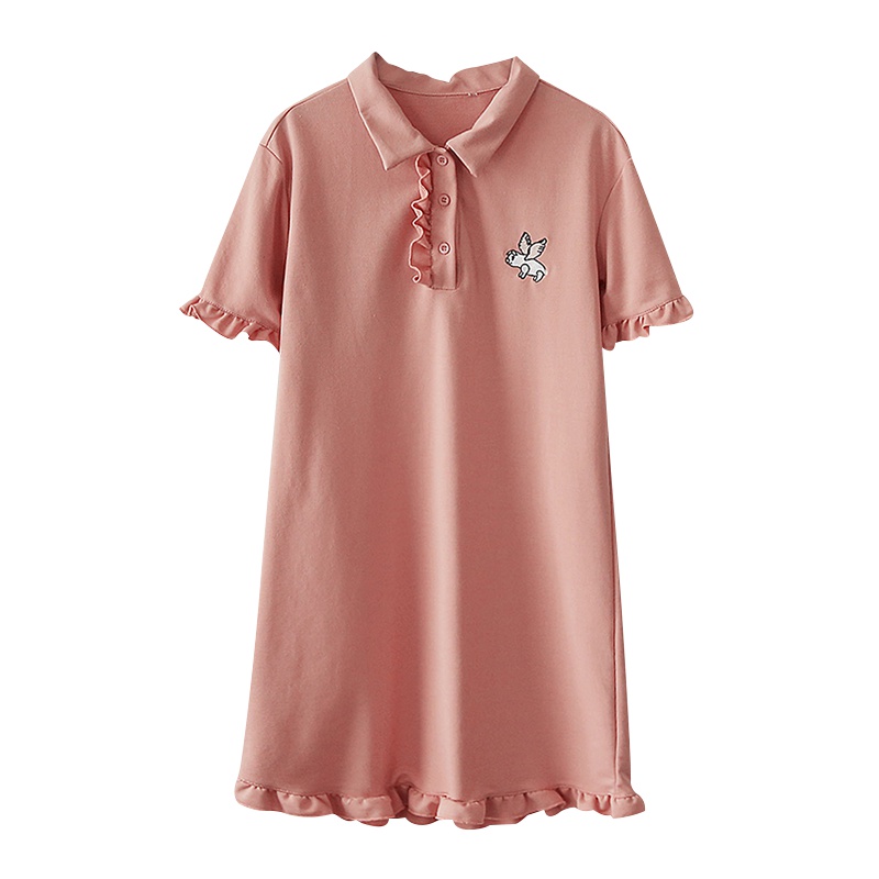 2019夏季新款流行T恤裙子木耳边短袖小清新连衣裙女中长款