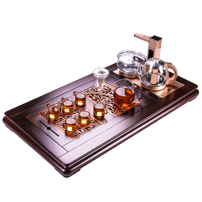 金杞(JINQI) 整套茶具全自动上水电热水壶耐热消毒烧水煮茶自动续水红铜面板黑檀木茶盘202A款套装