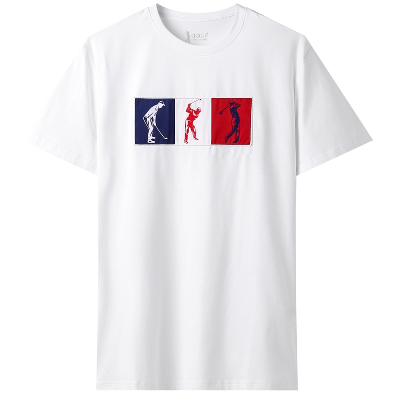 GOLF/高尔夫2019夏季新款男装圆领短袖黑白色棉印花休闲T恤衫