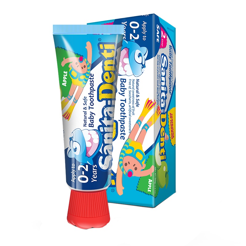 sanita莎卡进口无氟75g苹果果味婴幼儿童牙膏2-3-5岁