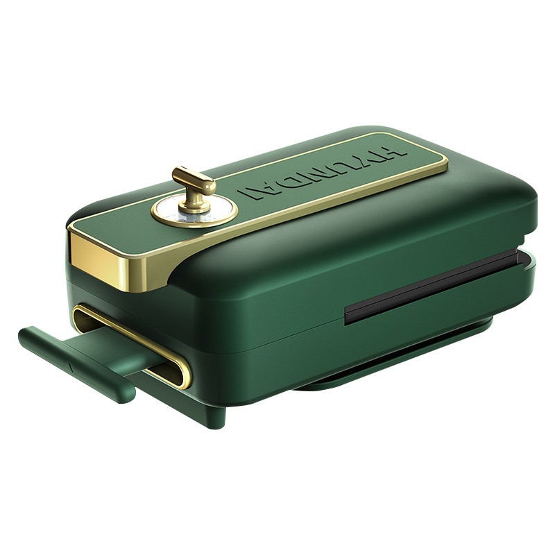 Hyundai三明治早餐机神器家用吐司压烤机小型面包机多功能轻食机[标配+鲷鱼烧]远山绿