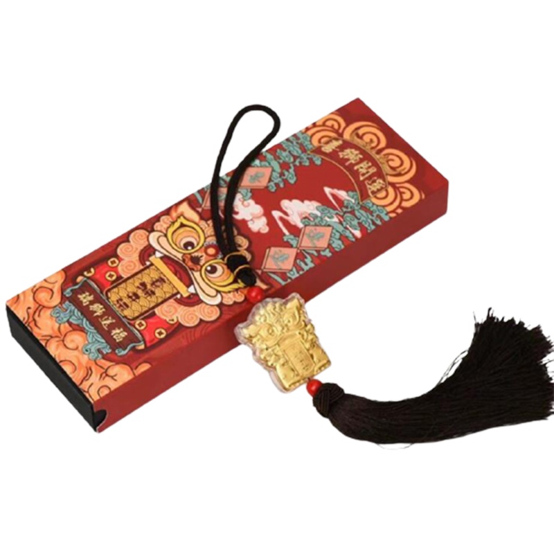 帛兰梓韵 黄金车挂件喜狮开运古风祥瑞汽车背包挂件镀金过年红包送礼