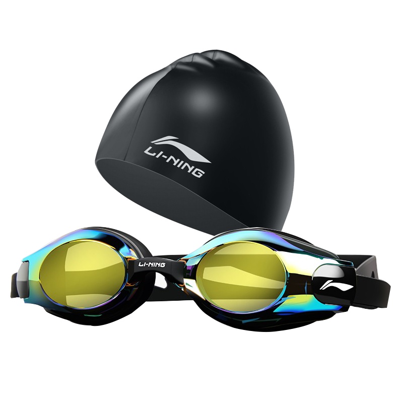 李宁泳镜高清防雾防水镀膜时尚电镀大框成人平光近视泳镜男女游泳眼镜509+918