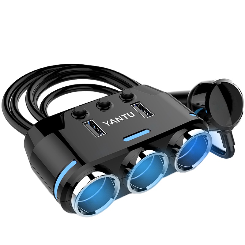 12v24v充电器 点烟器接口一拖三多功能转接多用插头小车货车一拖二usb分插车载充电器 【有线】3孔黑色