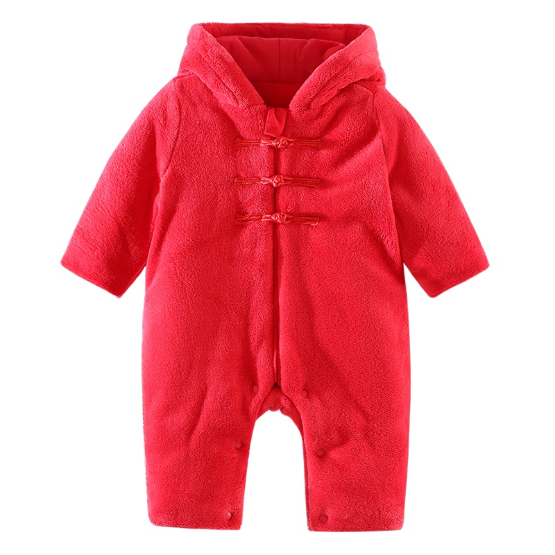 Aengbay婴儿冬装加厚外出服加绒连体衣棉服新生儿拜年服宝宝过年