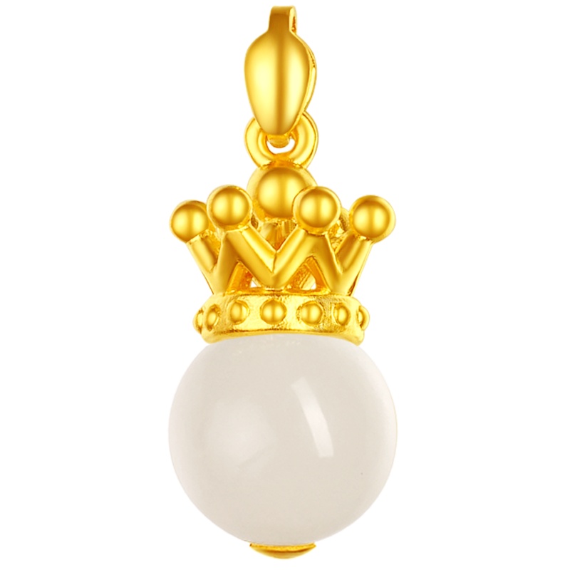金一 足金 和田玉吊坠 唯美皇冠 女士款(送银饰项链)(定价) ZJDZ009