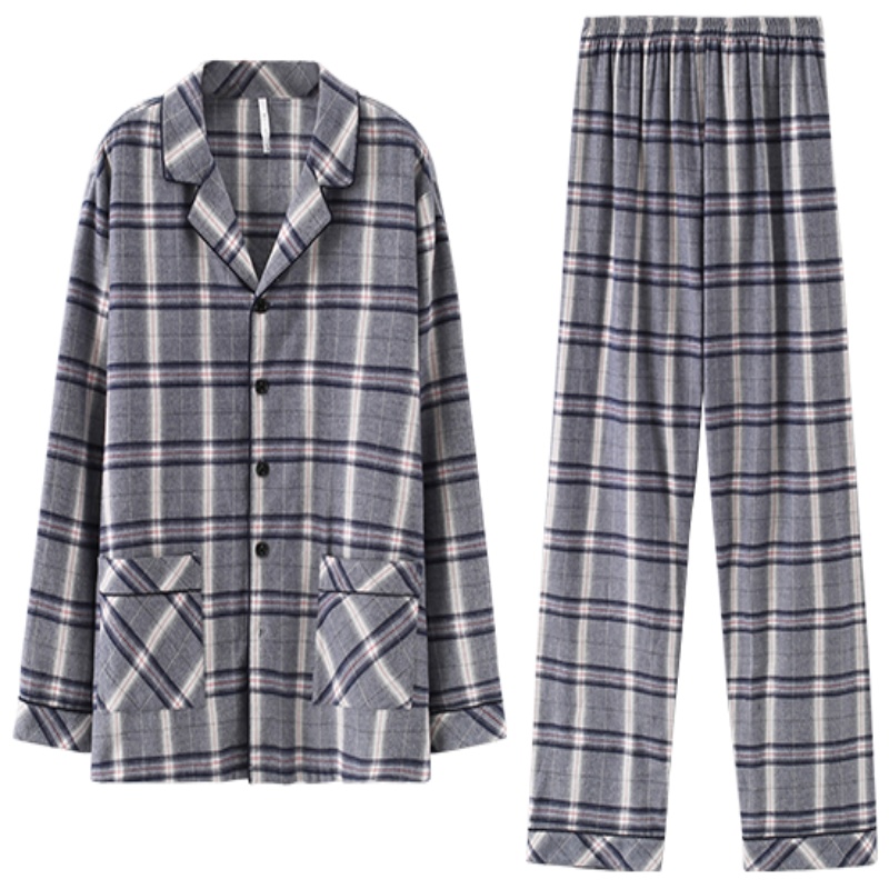 安之伴睡衣男早秋开衫套装梭织家居服