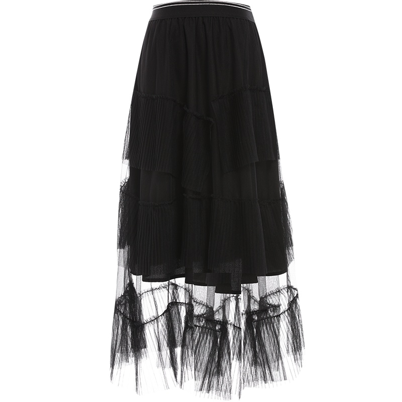 欧昵雪气质松紧高腰网纱半身裙女显瘦中长款a字裙子