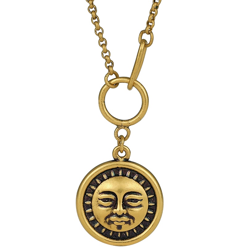 周大生金吊坠男女酷3D硬金太阳神做旧氪金玩家首饰复古金系列