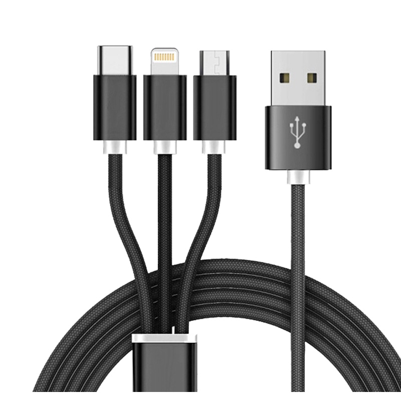 ESCASE 车载手机数据线 苹果安卓type-c三合一数据线/编织线 汽车用品一拖三电源线 1.2米2.1A 优雅黑