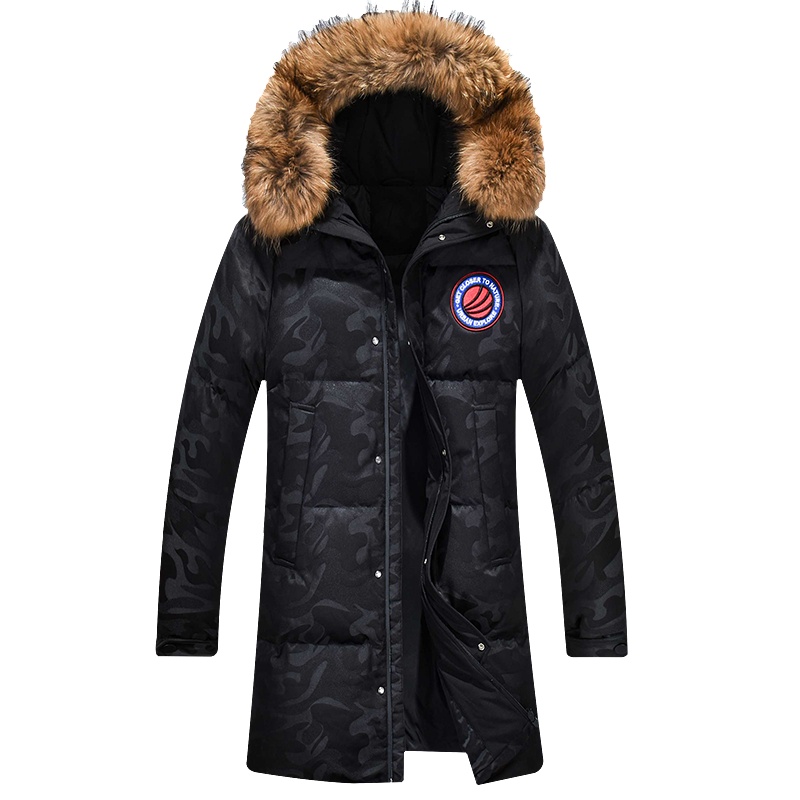 袋鼠男式中大毛领中长款羽绒服 DS18816