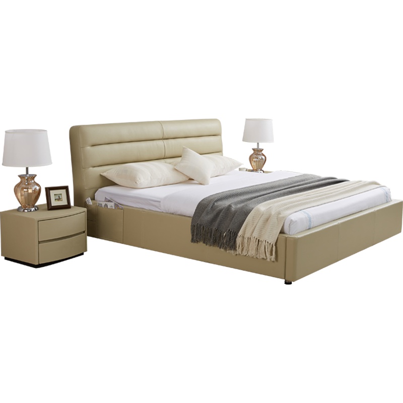 慕思皮艺床 头层牛皮主卧室双人床1.8m 实木现代简约1.5米床 W007