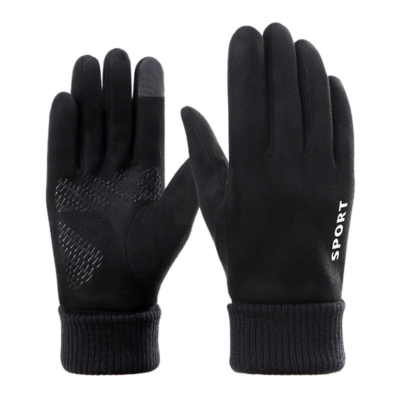 南极人手套男冬季骑行学生保暖加绒防风骑车登山摩托车山地车防寒触屏运动手套N2E8X850011 黑色