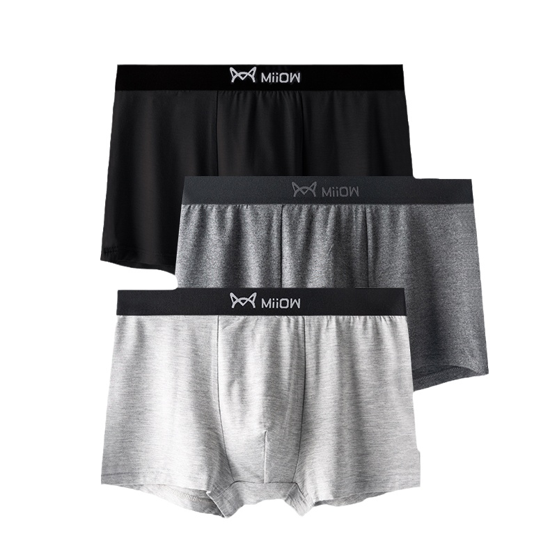 猫人男士内裤u凸中腰四角平角裤柔软抗菌透气三条装裤衩