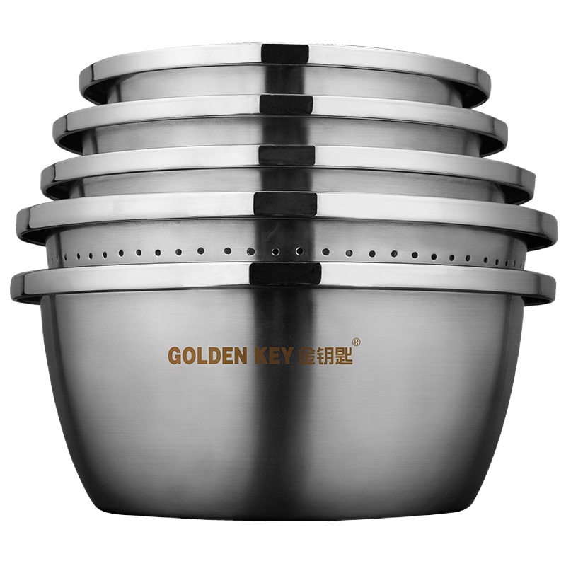 金钥匙(GOLDEN KEY)304不锈钢 菜盆味斗五件套多用调料盆(和面洗菜拌沙拉腌肉淘米) GK-T500B4