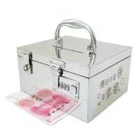 不锈钢箱子收纳 201 存钱罐票据双锁钱箱工具箱 30*20*15