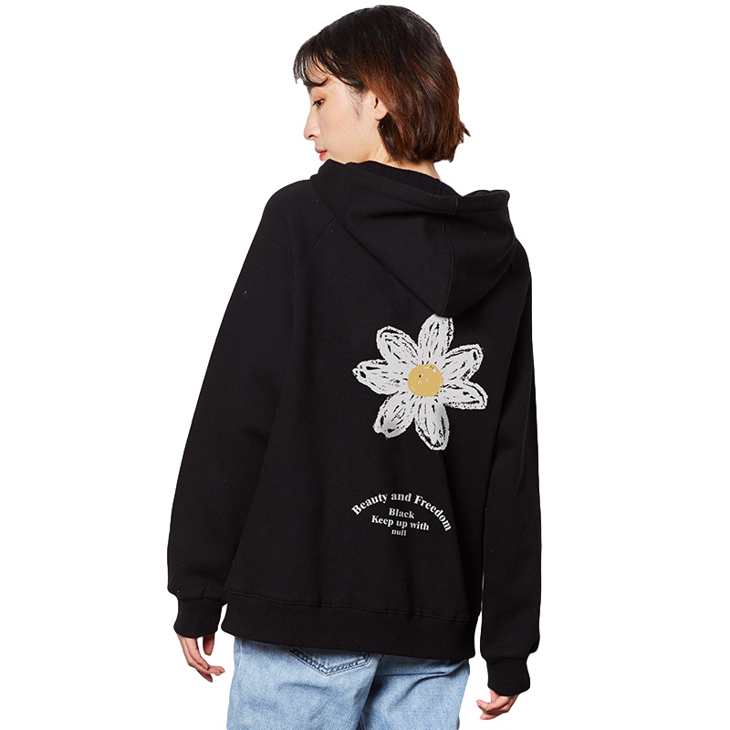 唐狮秋冬新款小雏菊卫衣女连帽宽松韩版长袖in白色上衣