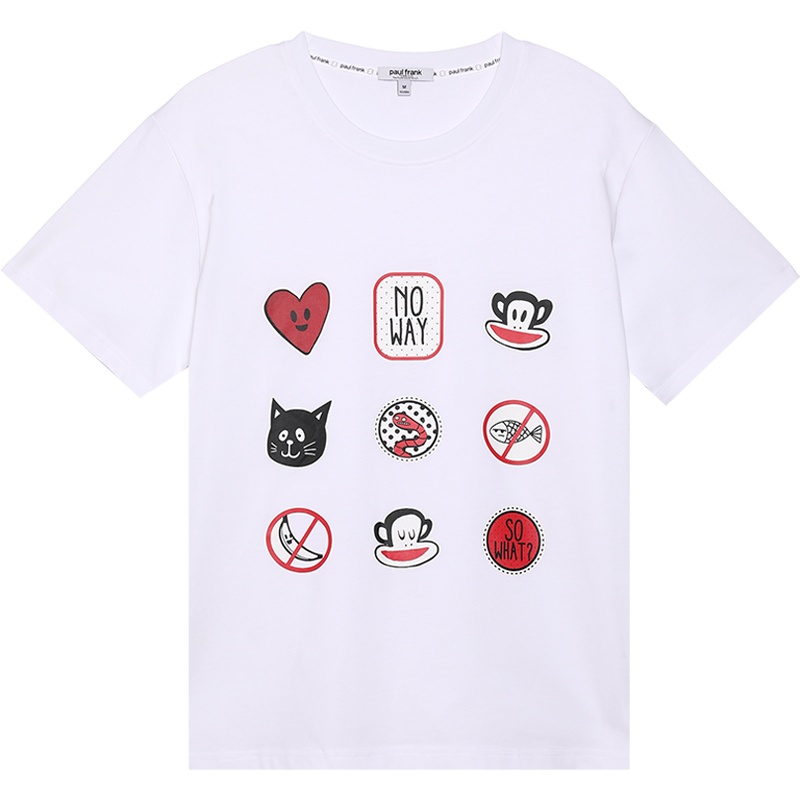 Paul Frank/大嘴猴夏季新款短袖T恤女潮流印花卡通宽松情侣装