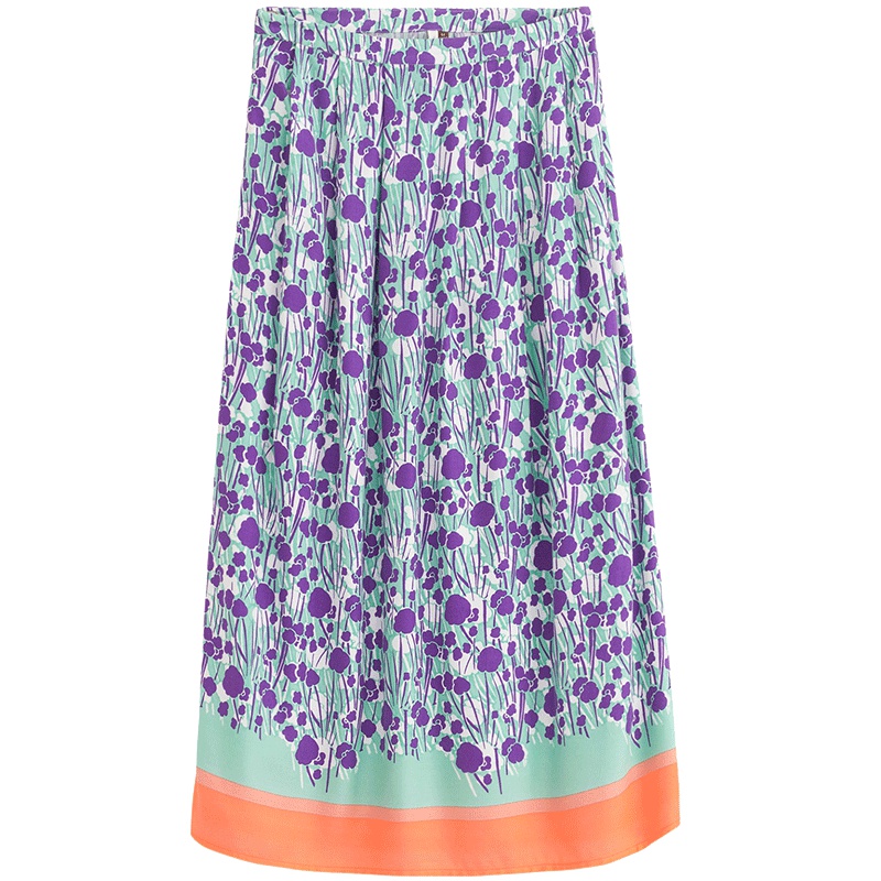 茵曼2019夏装新款粘纤橡筋腰个性文艺撞色印花百搭休闲半身裙女