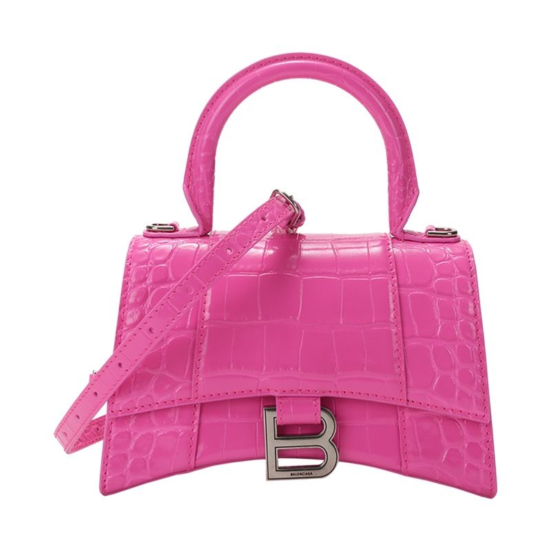 巴黎世家 BALENCIAGA 女士鳄鱼纹皮革Hourglass手提单肩斜挎包沙漏包XS码592833 2UD6Y