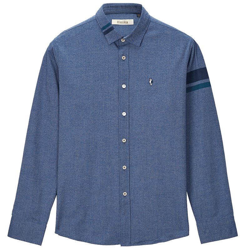 海一家旗舰店2019秋季男士纯色质感挺括趣味绣标装饰长袖衬衫