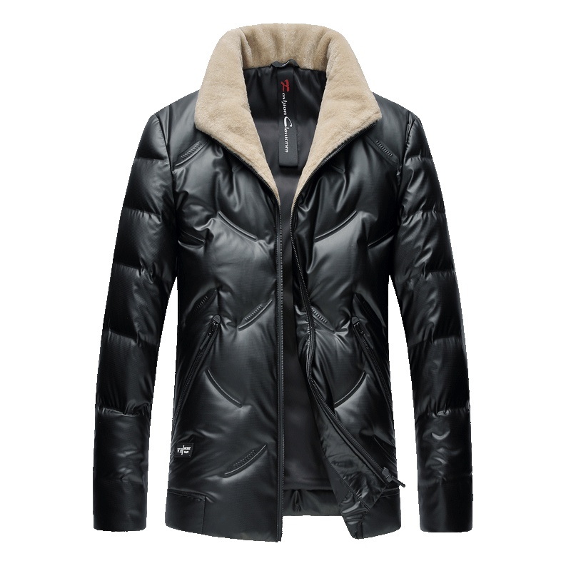 雪中飞男士羽绒服羊毛领定制PU皮防水冬季2019新款防寒保暖鸭绒加厚外套