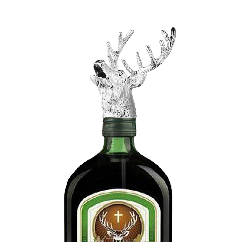 野格圣鹿 鹿头酒嘴倒酒器红酒瓶塞引酒器洋酒倒酒塞酒吧个性酒具 国泰家和 银色