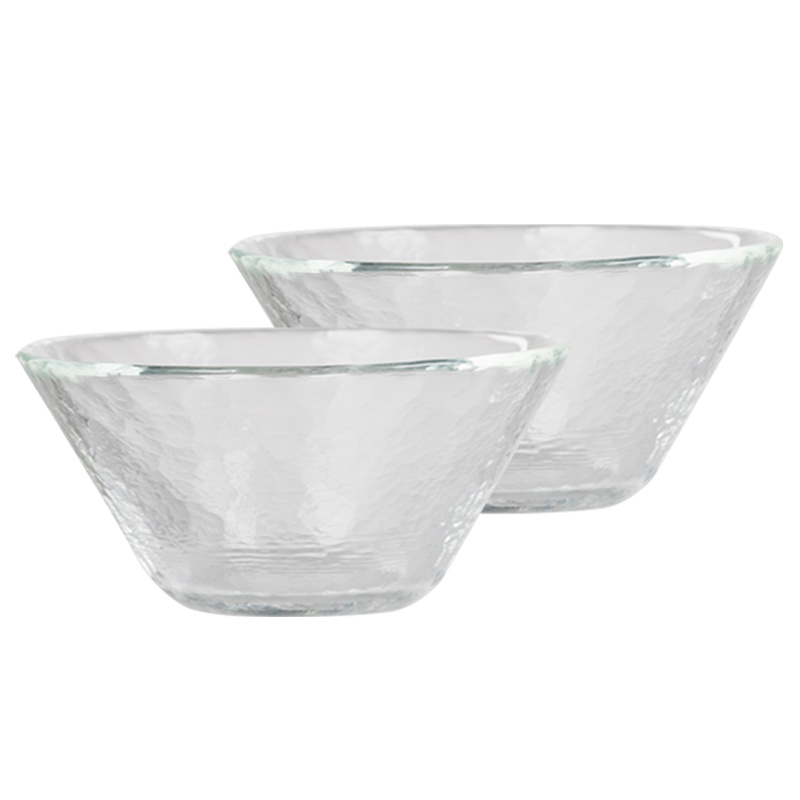 苏宁极物 冷纹玻璃小碗(两件套) 3.5寸透明玻璃锤纹碗家用沙拉碗茶杯清洗水盆水果点心糖果碗